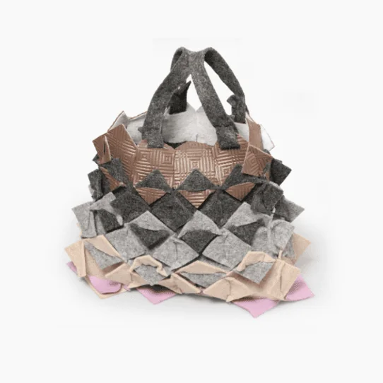Modular felt tote bag made from interlocking Unstitch tiles